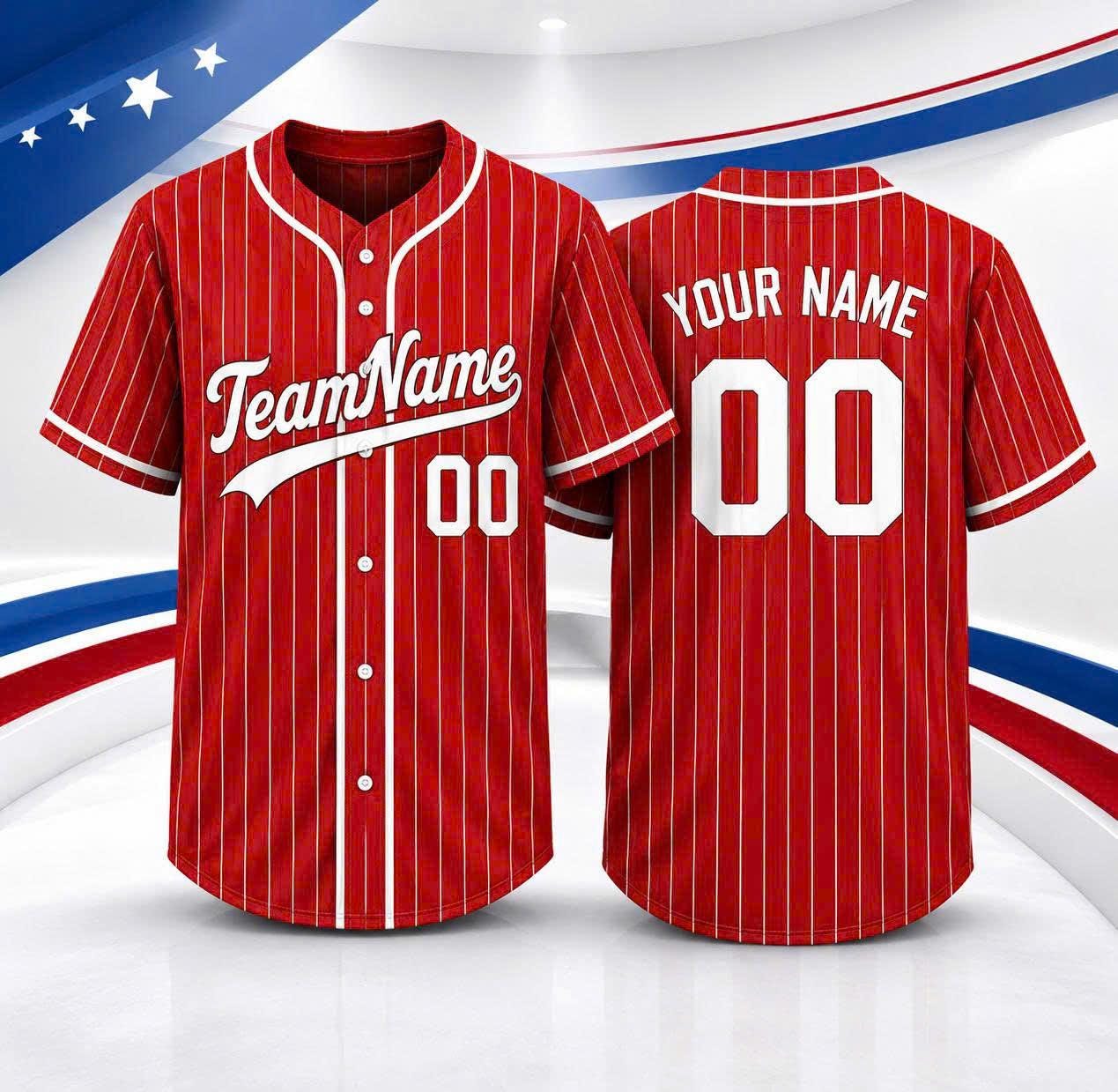 Custom American Flag Baseball Jersey, Personalized Team Name Number, Patriotic USA 4th July