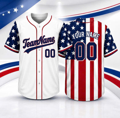 Custom American Flag Baseball Jersey, Personalized Team Name Number, Patriotic USA 4th July