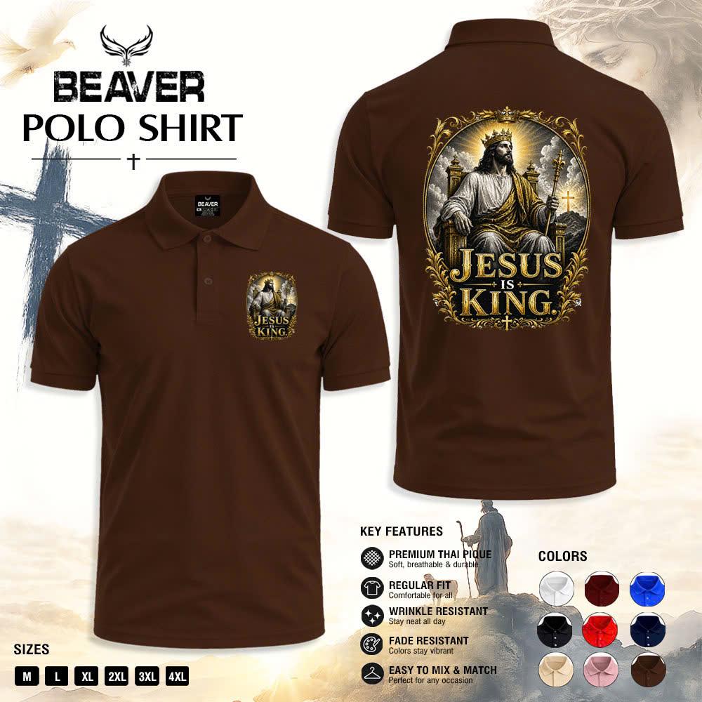 Jesus Is King Polo Shirt, Vintage Crown Graphic, Men’s Casual Short Sleeve Top