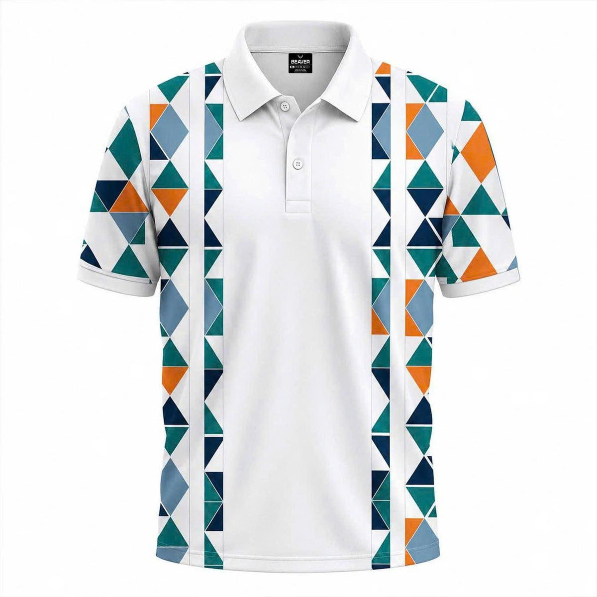 Men's Modern Polo Shirt, Abstract Triangle Print, Summer Outfit