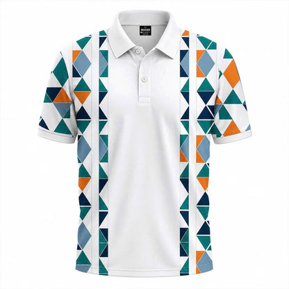 Men's Modern Polo Shirt, Abstract Triangle Print, Summer Outfit