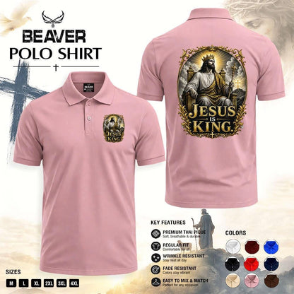 Jesus Is King Polo Shirt, Vintage Crown Graphic, Men’s Casual Short Sleeve Top