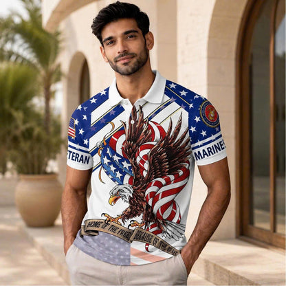 US Marines Veteran Polo Shirt – American Eagle Flag Patriotic Military Gift