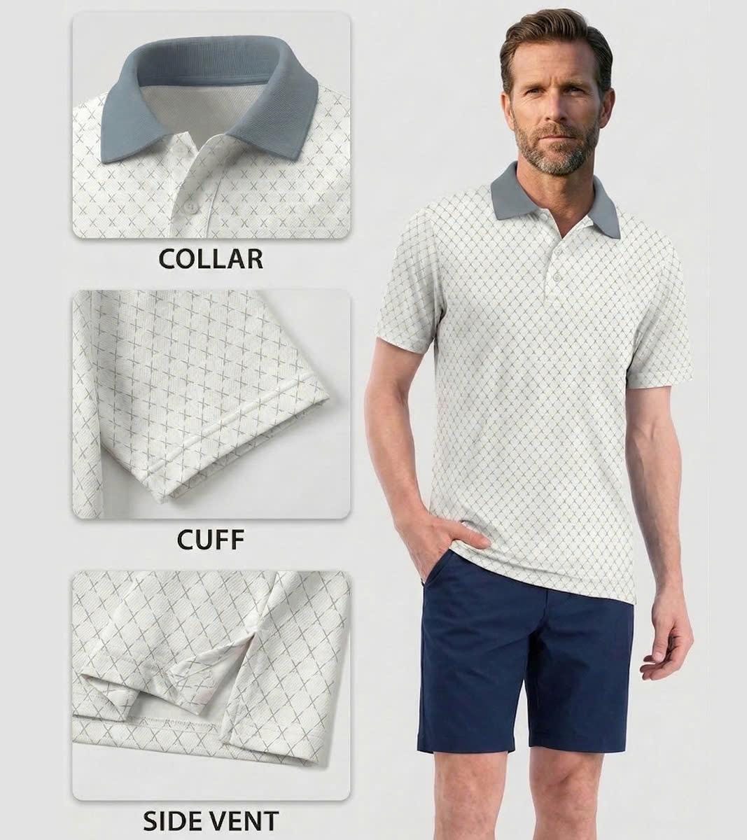 Men's Golf Polo Shirt 08 – Crossed Clubs Diamond Pattern Athletic Apparel