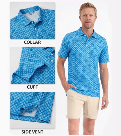 Men’s Athletic Golf Polo 04 – Blue Argyle Diamond Pattern Polo Shirt
