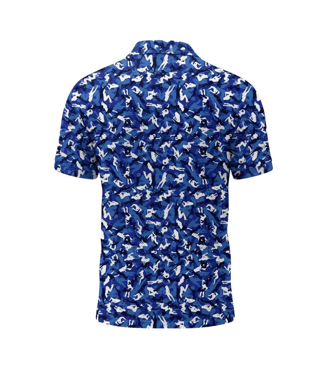 Men’s Athletic Golf Polo 15 – Blue Pin-up Girl Camo Pattern Polo Shirt