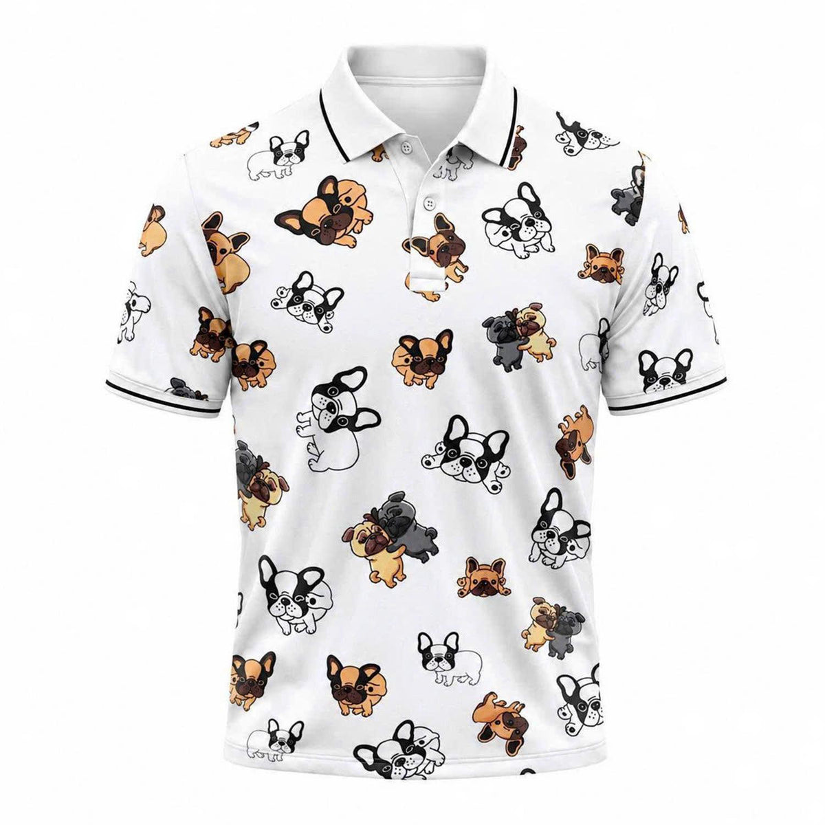 French Bulldog Print Polo, Frenchie Dog Lover Gift, Puppy Pattern Apparel, Unisex Top