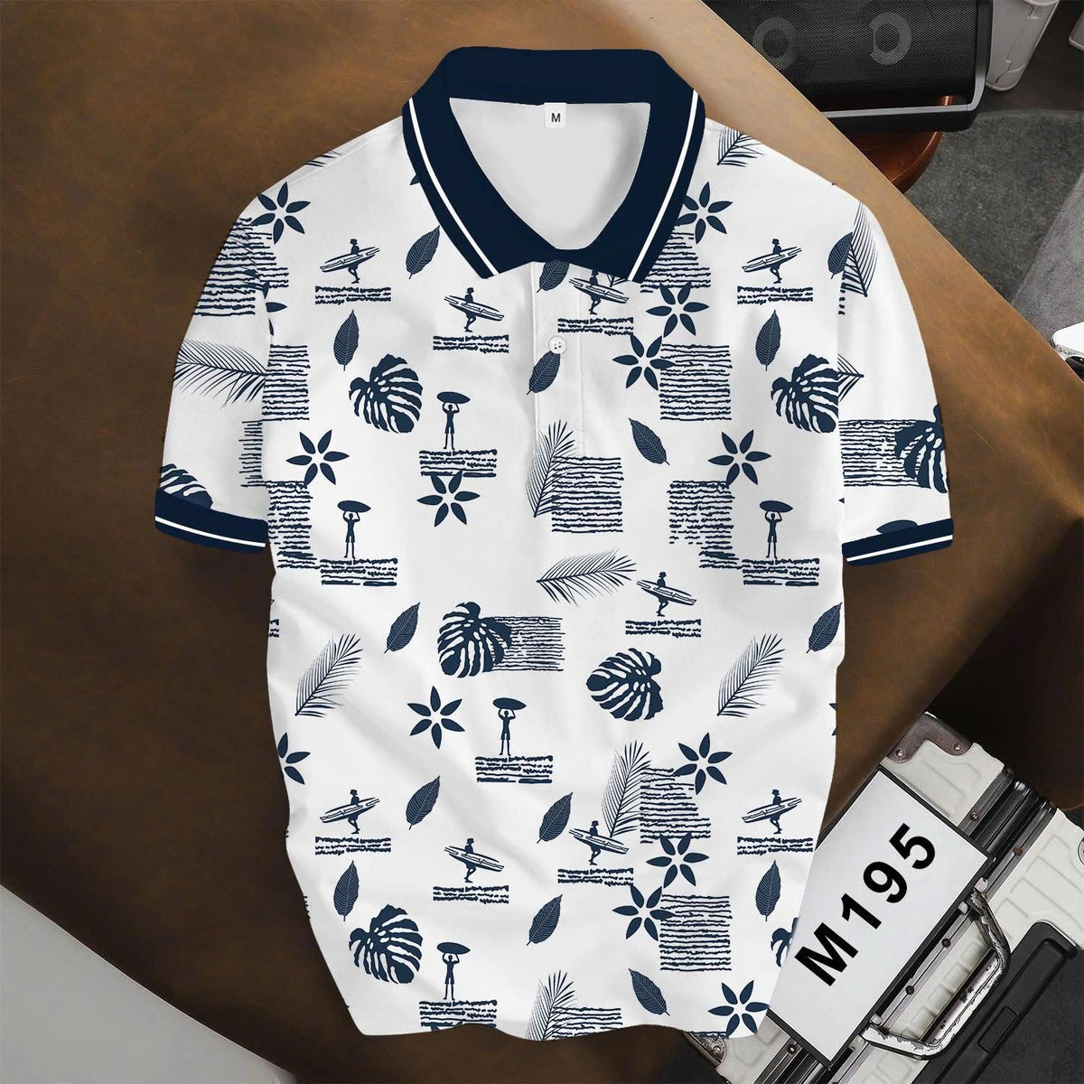 Tropical Print Polo Shirt, Surf Style Pattern, Beach Summer Top