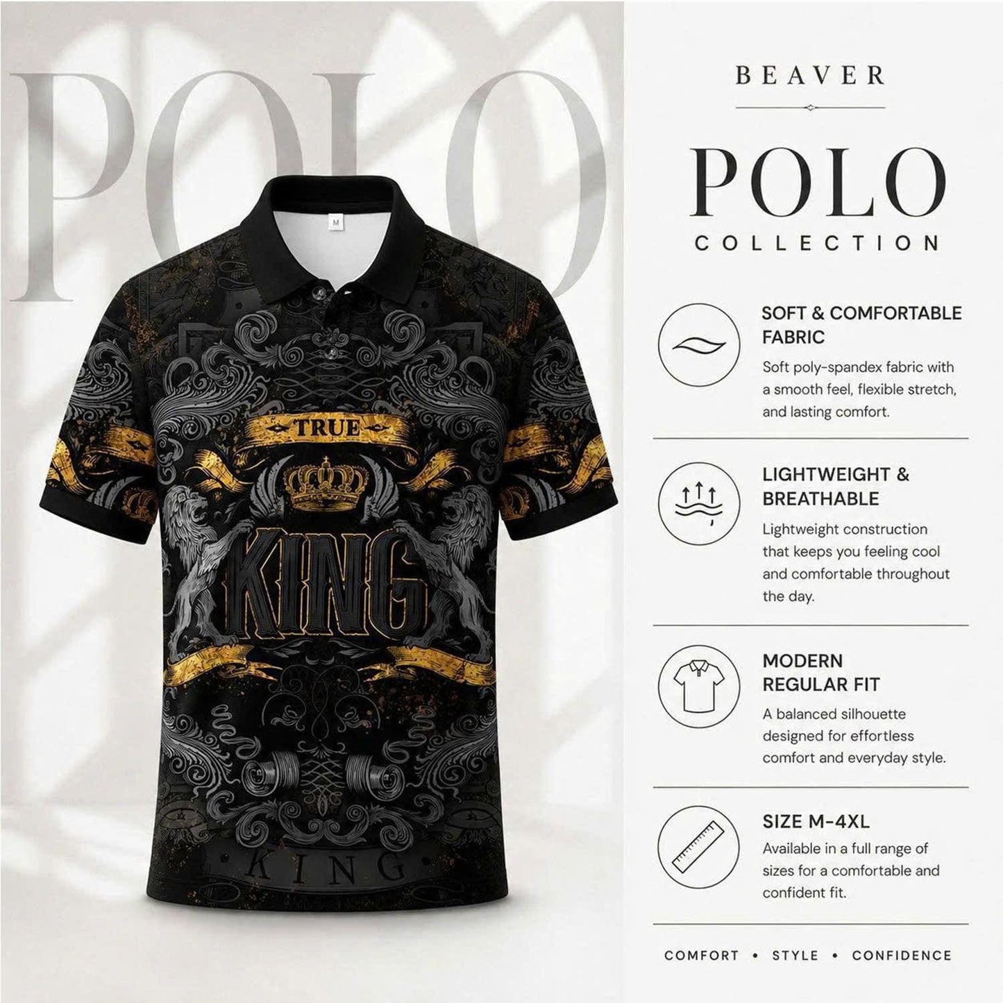Men's King Lion Crown Polo Shirt – Bold Royal Design, Comfortable Fit, Statement Streetwear