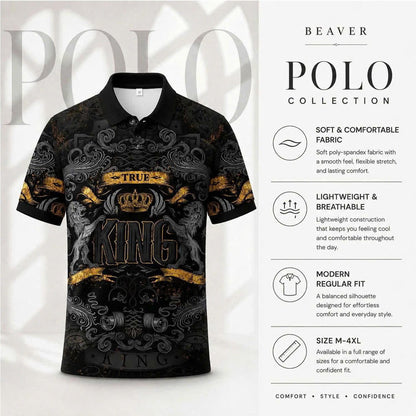 Men's King Lion Crown Polo Shirt – Bold Royal Design, Comfortable Fit, Statement Streetwear