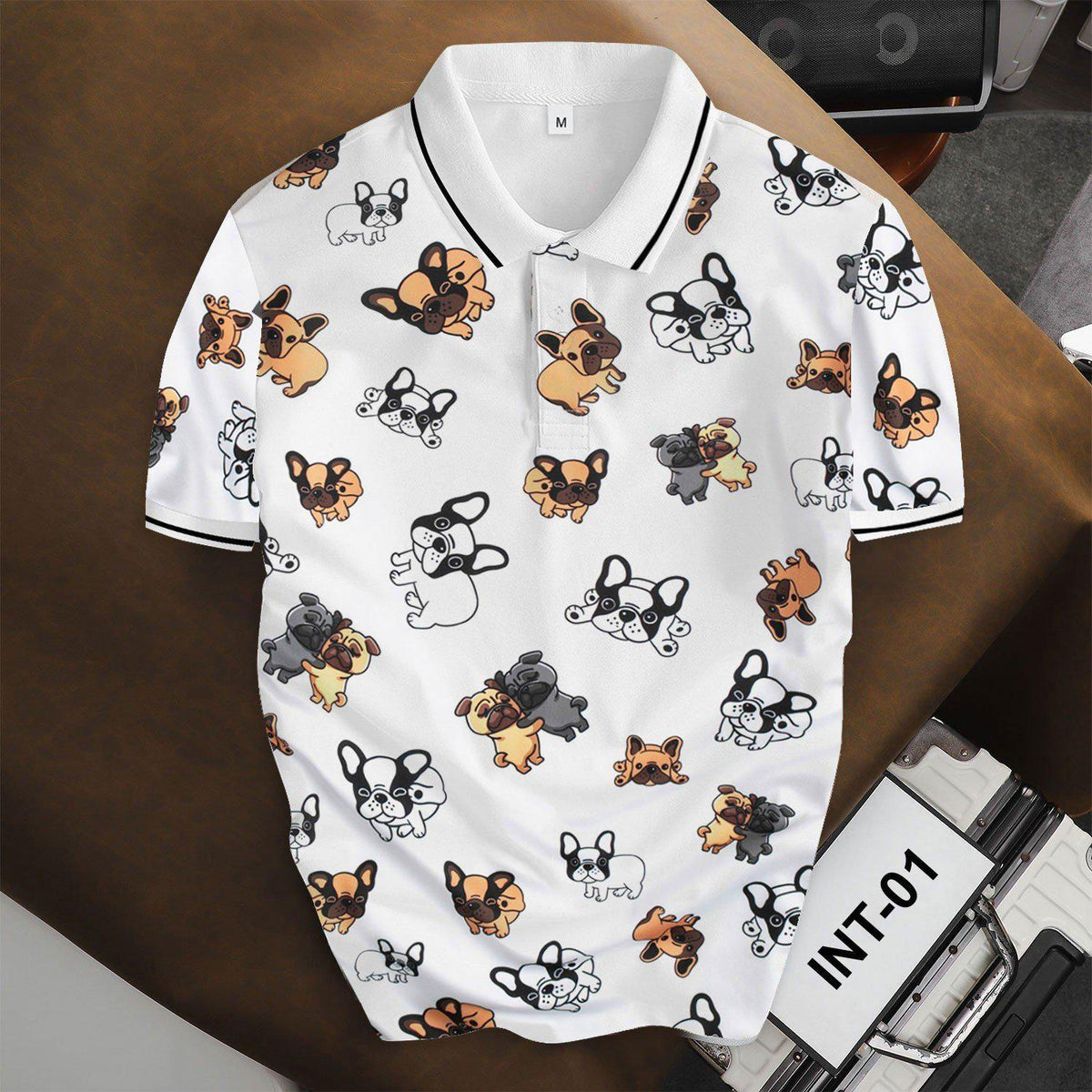 French Bulldog Print Polo, Frenchie Dog Lover Gift, Puppy Pattern Apparel, Unisex Top