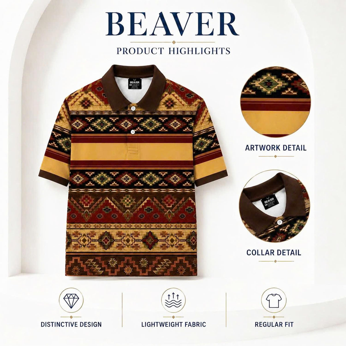 Tribal Aztec Polo Shirt – Southwestern Navajo Men’s Top