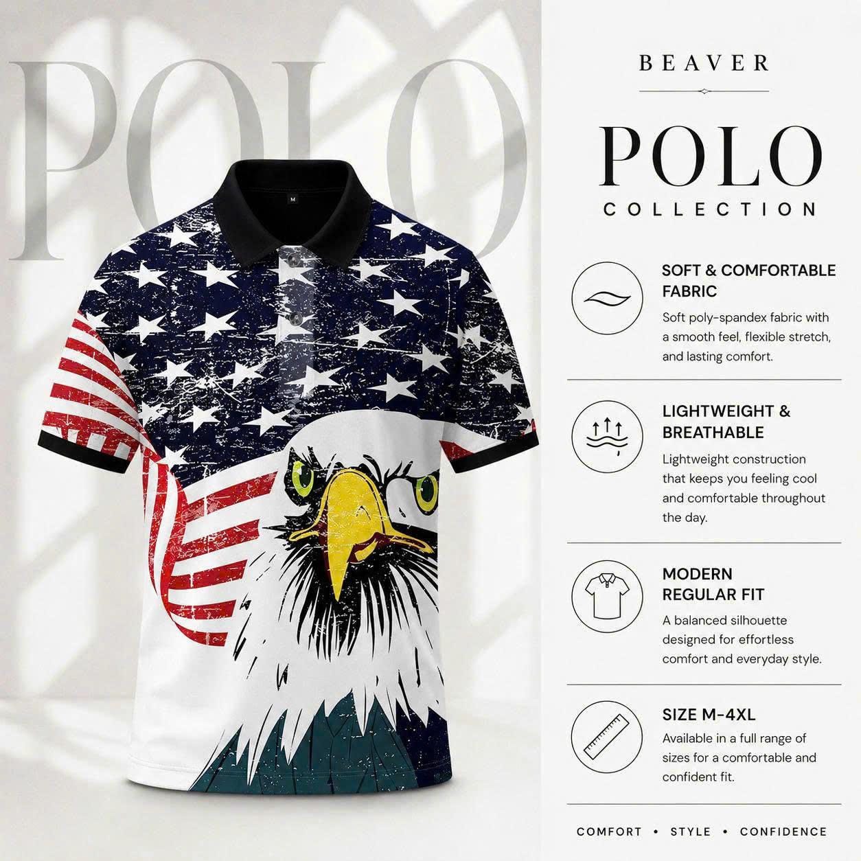 Vintage Distressed American Flag Eagle Polo Shirt, Patriotic USA Style Top
