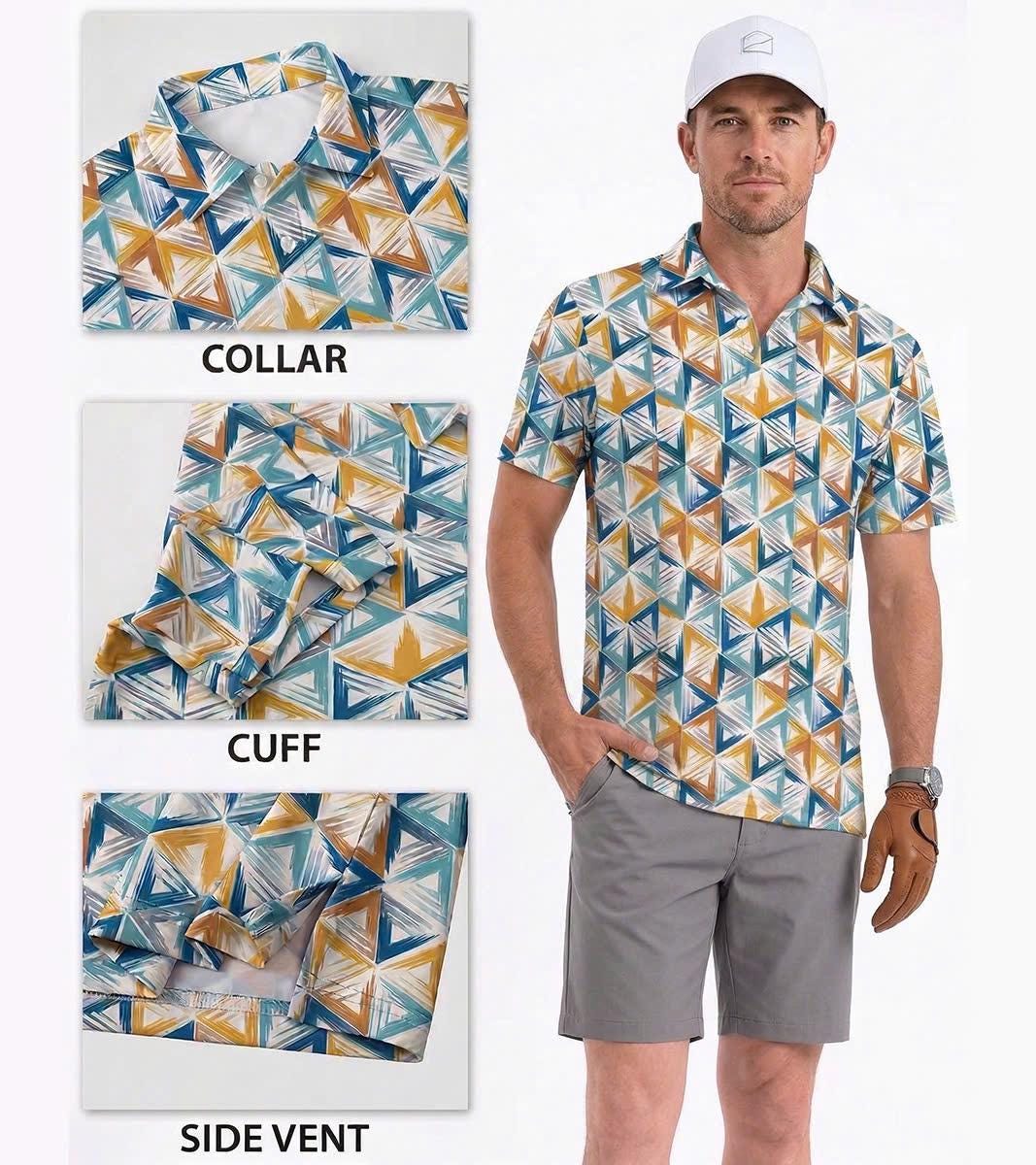 Men’s Athletic Golf Polo 01 – Triangle Pattern Performance Shirt
