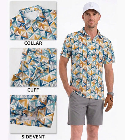 Men’s Athletic Golf Polo 01 – Triangle Pattern Performance Shirt