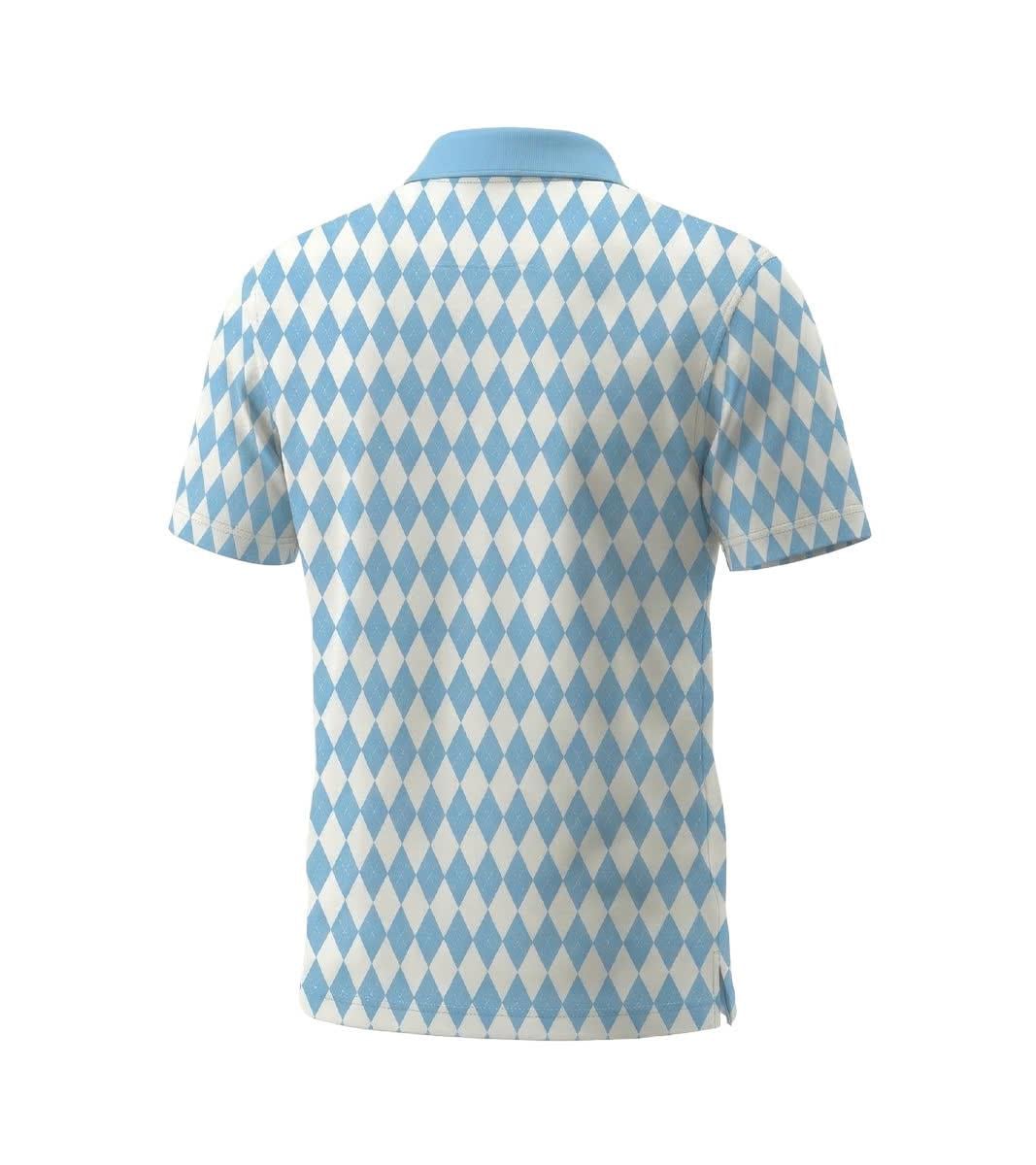 Men’s Athletic Golf Polo 05 – Light Blue Diamond Harlequin Pattern Polo Shirt