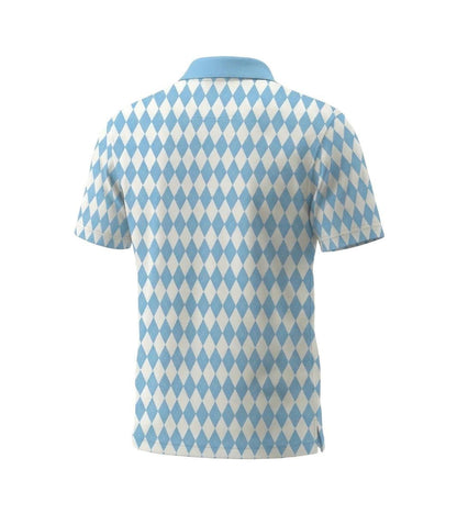 Men’s Athletic Golf Polo 05 – Light Blue Diamond Harlequin Pattern Polo Shirt