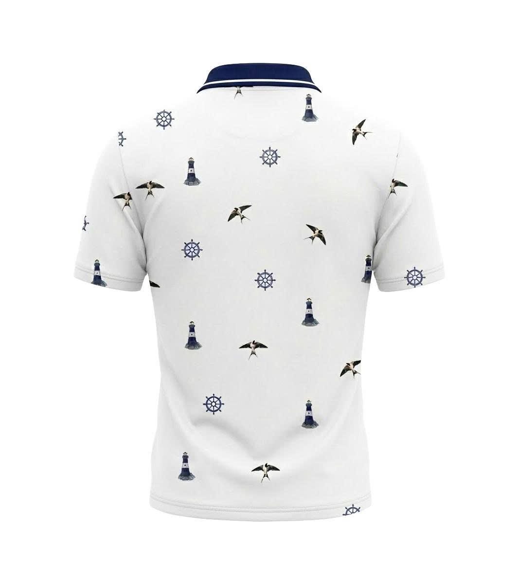 Men's Athletic Golf Polo 19 – Coastal Lighthouse & Seagull Polo Shirt
