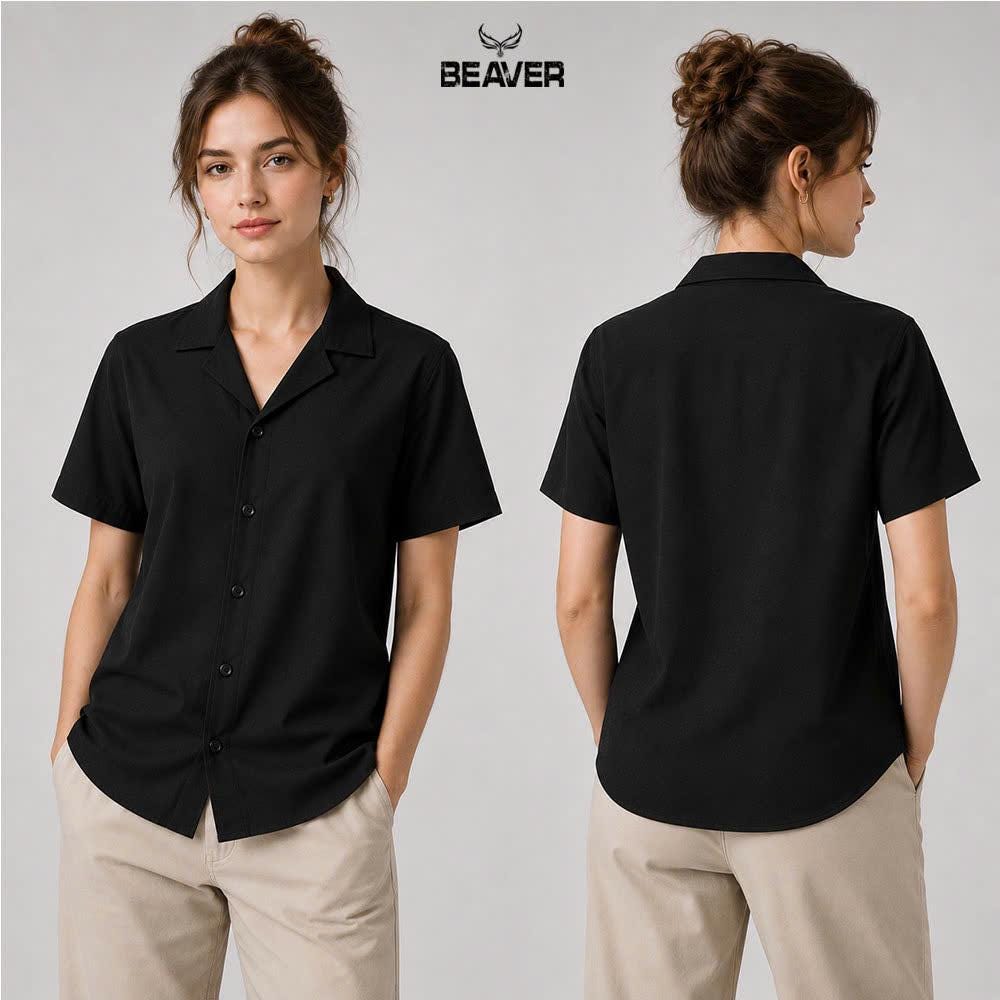 Solid Color Button Up Shirt, Relaxed Oversized Short Sleeve Unisex Casual Shirt