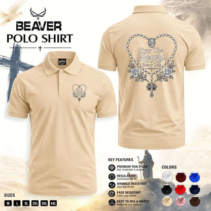 Pray The Rosary Every Day Polo Shirt, Sacred Rosary Heart Design, Men's Vintage Casual Top