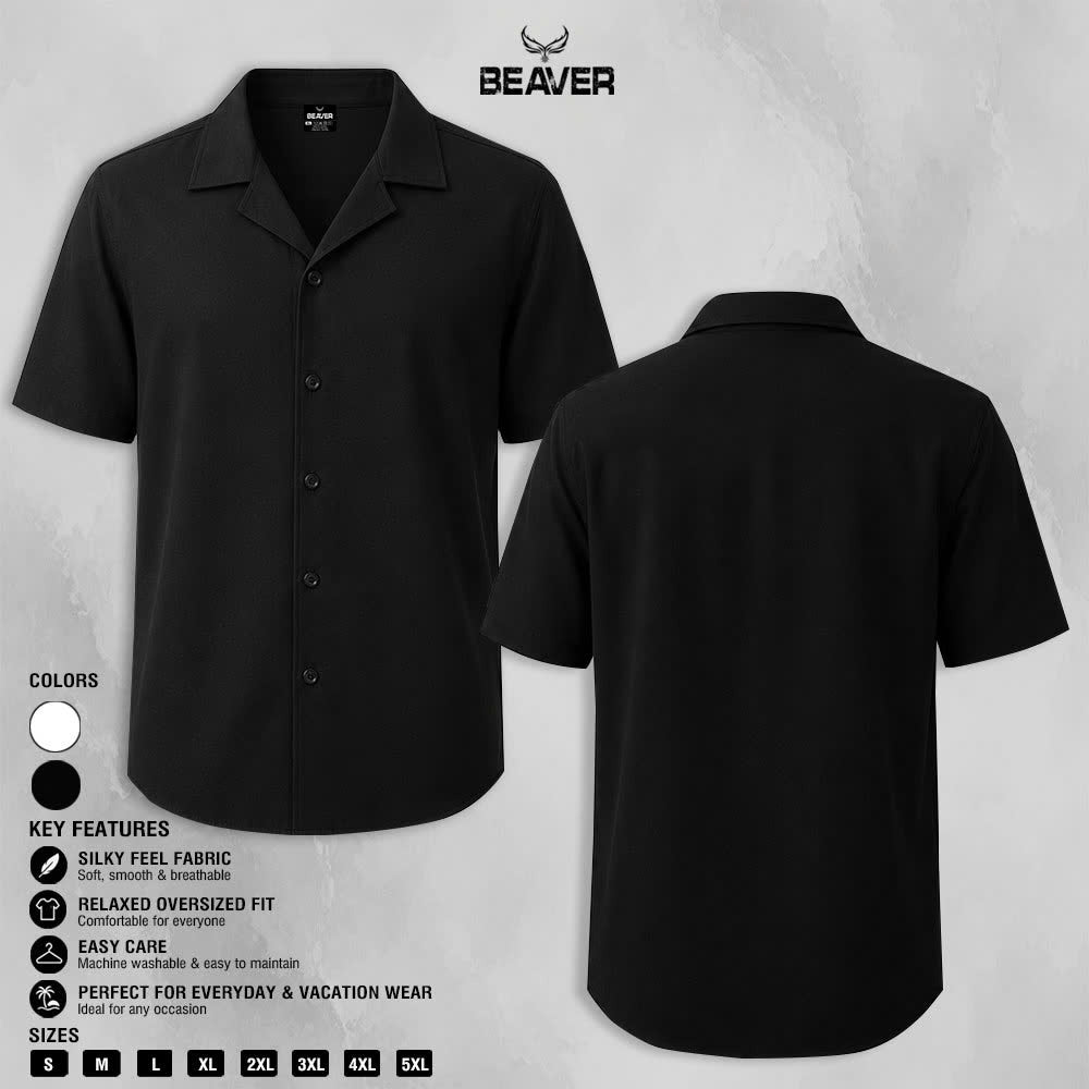 Solid Color Button Up Shirt, Relaxed Oversized Short Sleeve Unisex Casual Shirt
