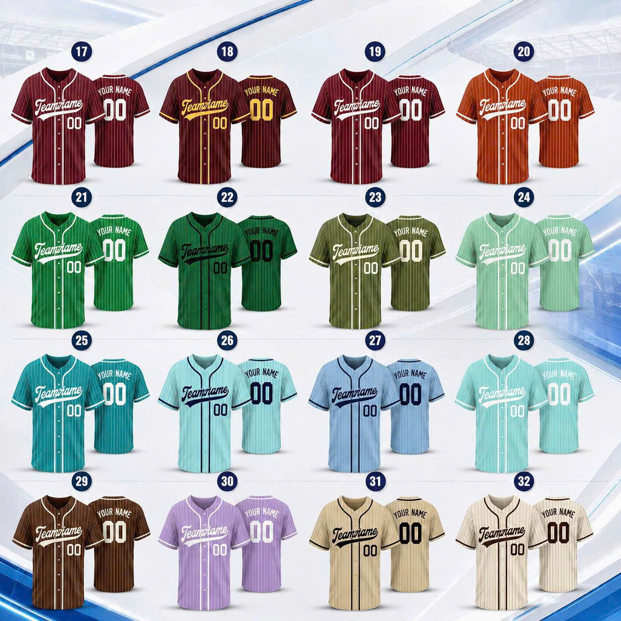 Custom Pinstripe Baseball Jersey, Personalized Team Name & Number, Men Women Kids Toddler