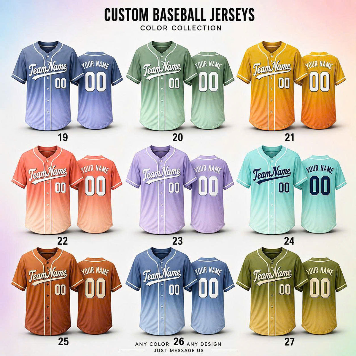 Custom Baseball Jersey, Personalized Name & Number, Ombre Team Uniform, Men Women Youth