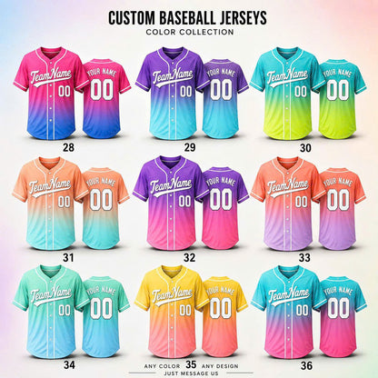 Custom Baseball Jersey, Personalized Name & Number, Ombre Team Uniform, Men Women Youth