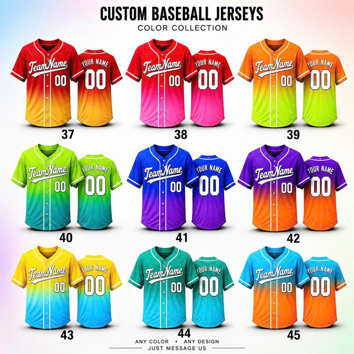 Custom Baseball Jersey, Personalized Name & Number, Ombre Team Uniform, Men Women Youth