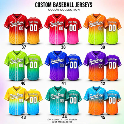 Custom Baseball Jersey, Personalized Name & Number, Ombre Team Uniform, Men Women Youth