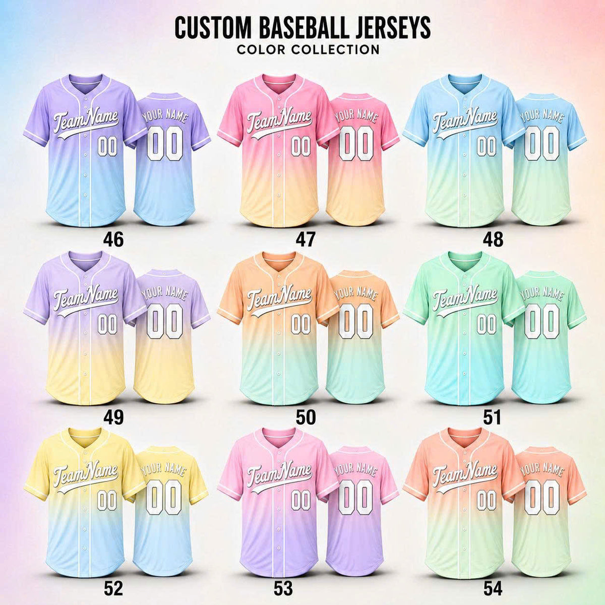 Custom Baseball Jersey, Personalized Name & Number, Ombre Team Uniform, Men Women Youth