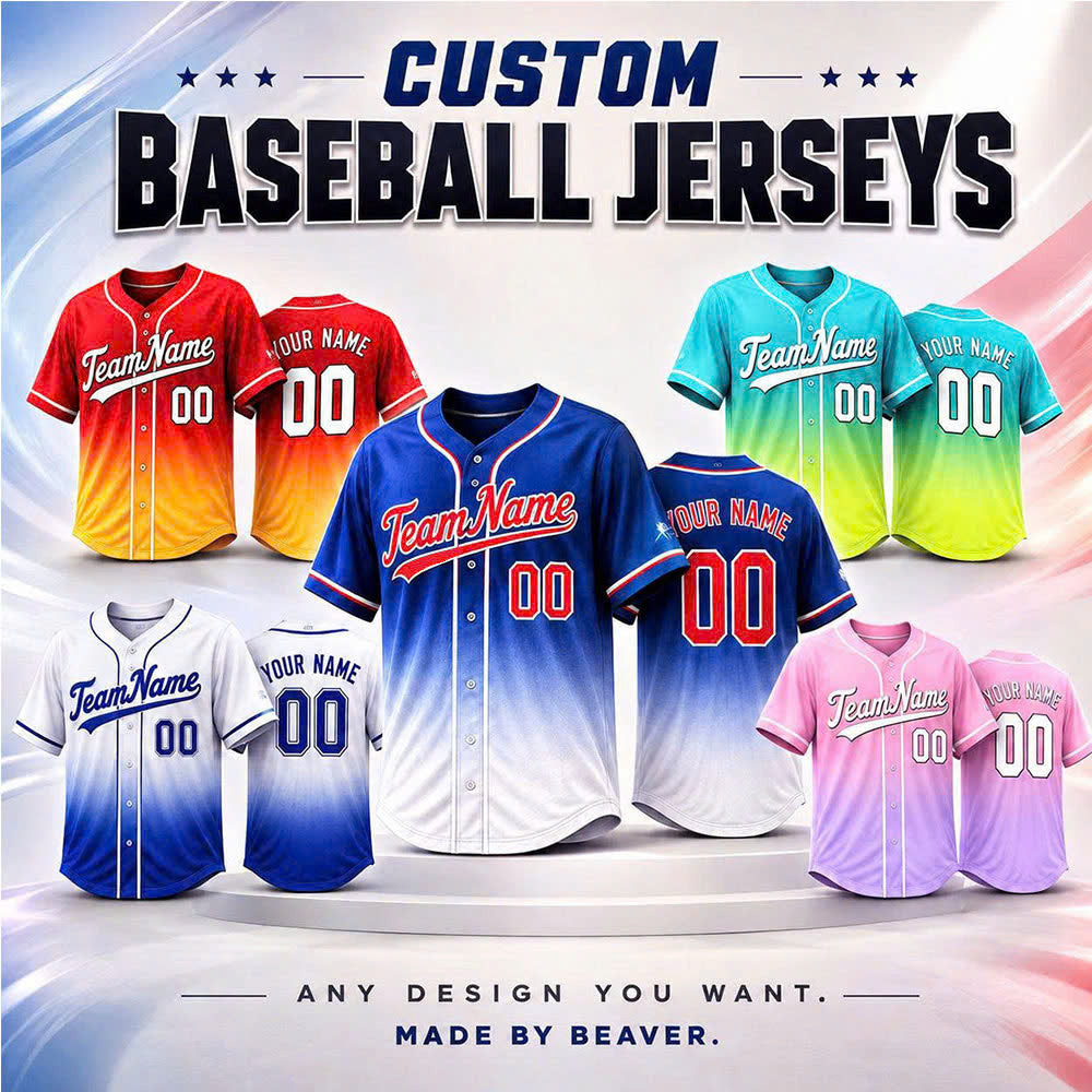 Custom Baseball Jersey, Personalized Name & Number, Ombre Team Uniform, Men Women Youth