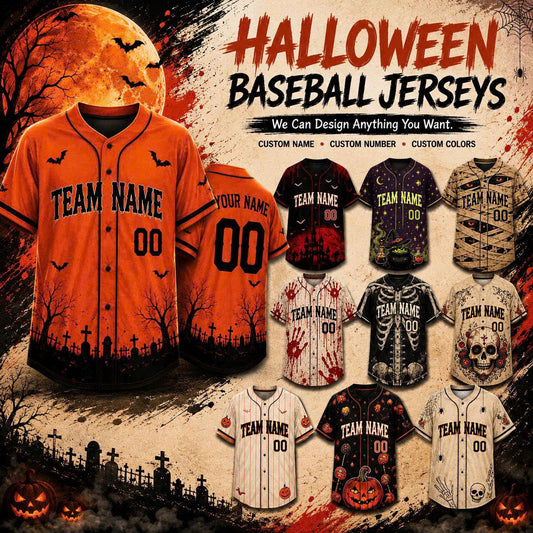 Custom Halloween Baseball Jersey, Personalized Name & Number, Fall Sports Shirt, Team Gift