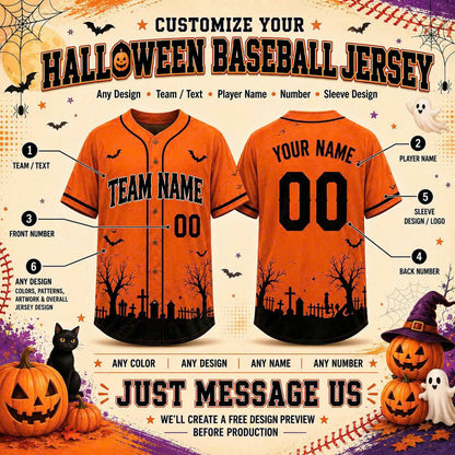 Custom Halloween Baseball Jersey, Personalized Name & Number, Fall Sports Shirt, Team Gift