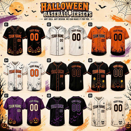 Custom Halloween Baseball Jersey, Personalized Name & Number, Fall Sports Shirt, Team Gift