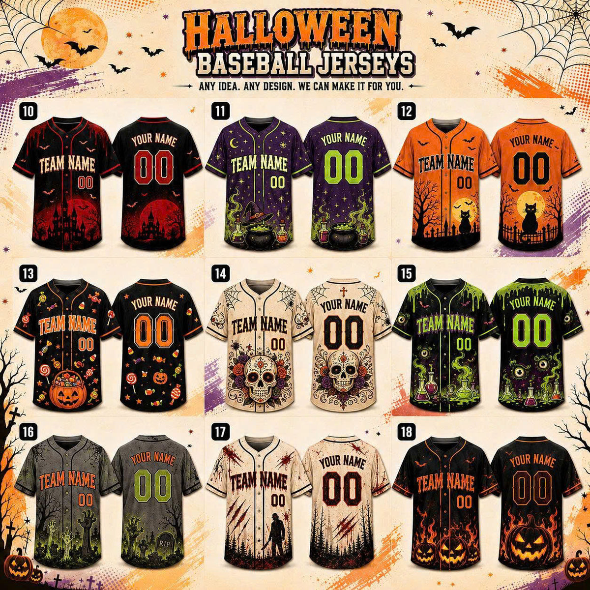 Custom Halloween Baseball Jersey, Personalized Name & Number, Fall Sports Shirt, Team Gift