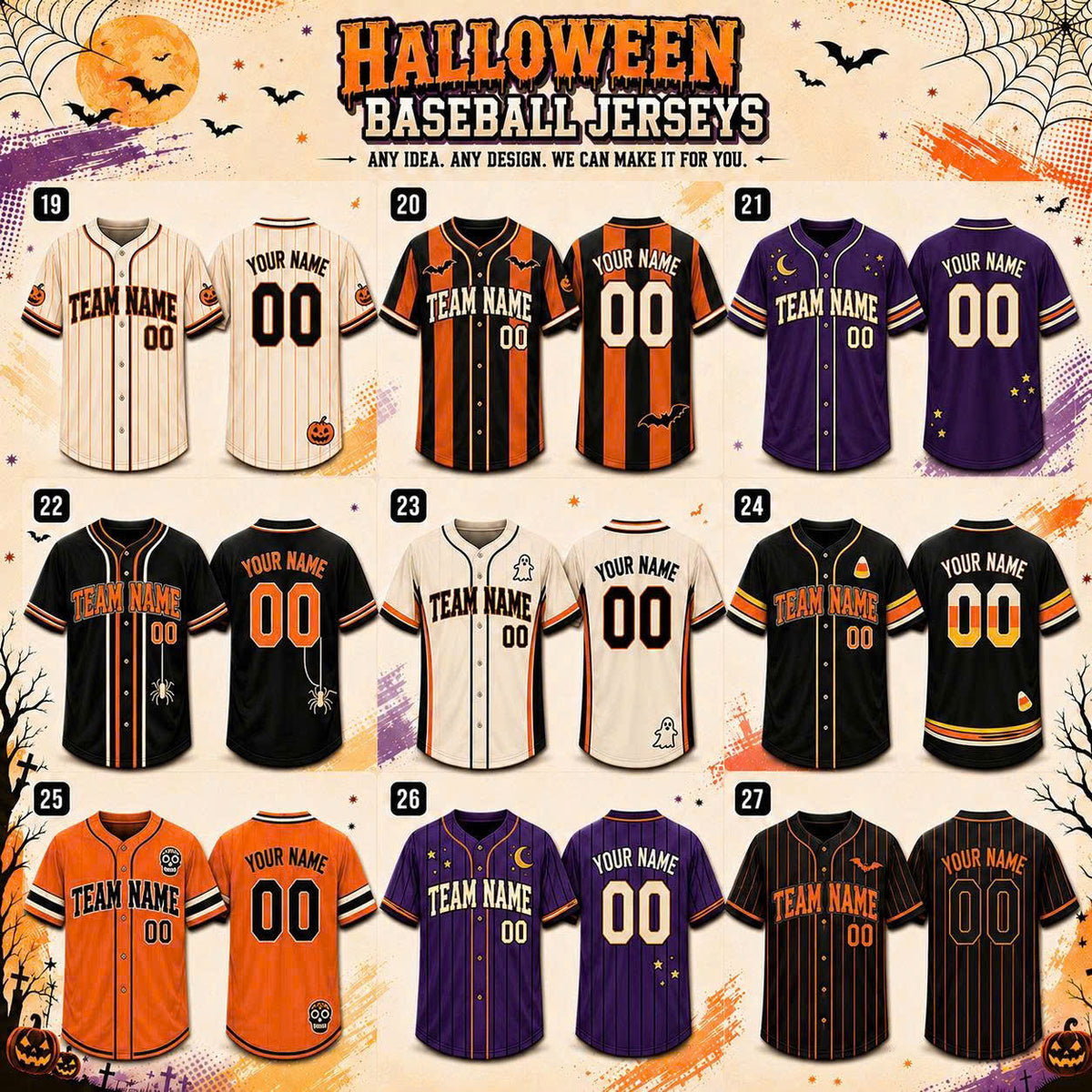 Custom Halloween Baseball Jersey, Personalized Name & Number, Fall Sports Shirt, Team Gift