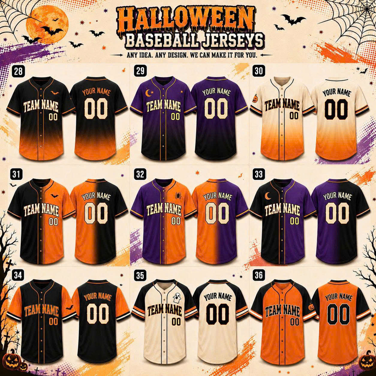 Custom Halloween Baseball Jersey, Personalized Name & Number, Fall Sports Shirt, Team Gift