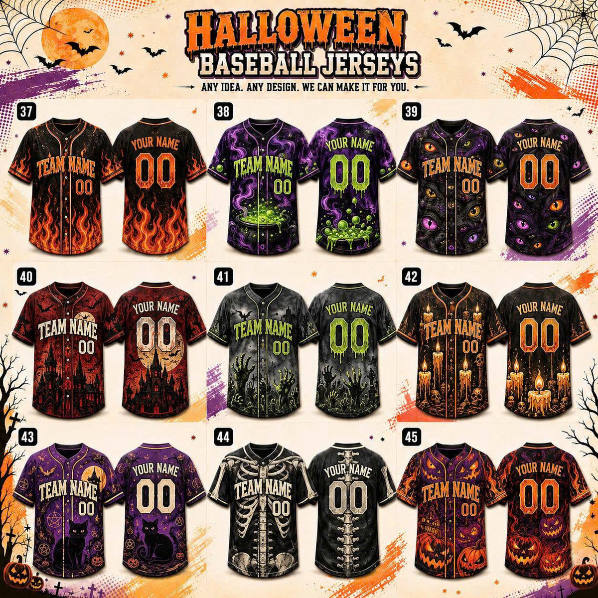 Custom Halloween Baseball Jersey, Personalized Name & Number, Fall Sports Shirt, Team Gift