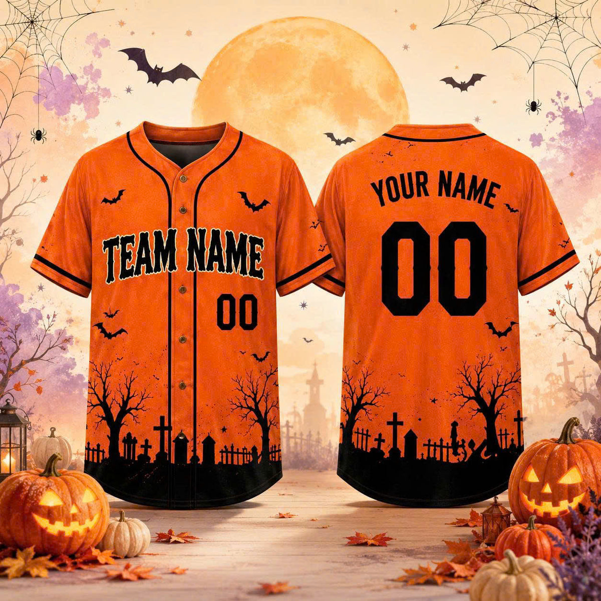 Custom Halloween Baseball Jersey, Personalized Name & Number, Fall Sports Shirt, Team Gift