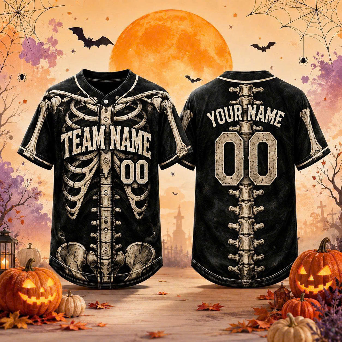 Custom Halloween Baseball Jersey, Personalized Name & Number, Fall Sports Shirt, Team Gift