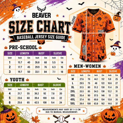 Custom Halloween Baseball Jersey, Personalized Name & Number, Fall Sports Shirt, Team Gift