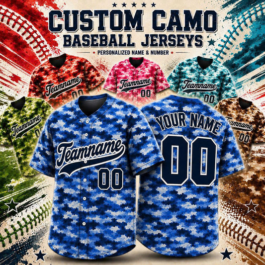 Custom Camo Baseball Jersey, Personalized Name & Number, Camouflage Team Sports Shirt