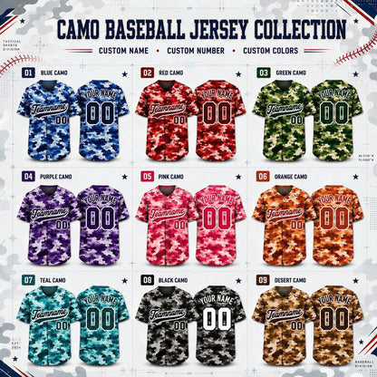 Custom Camo Baseball Jersey, Personalized Name & Number, Camouflage Team Sports Shirt