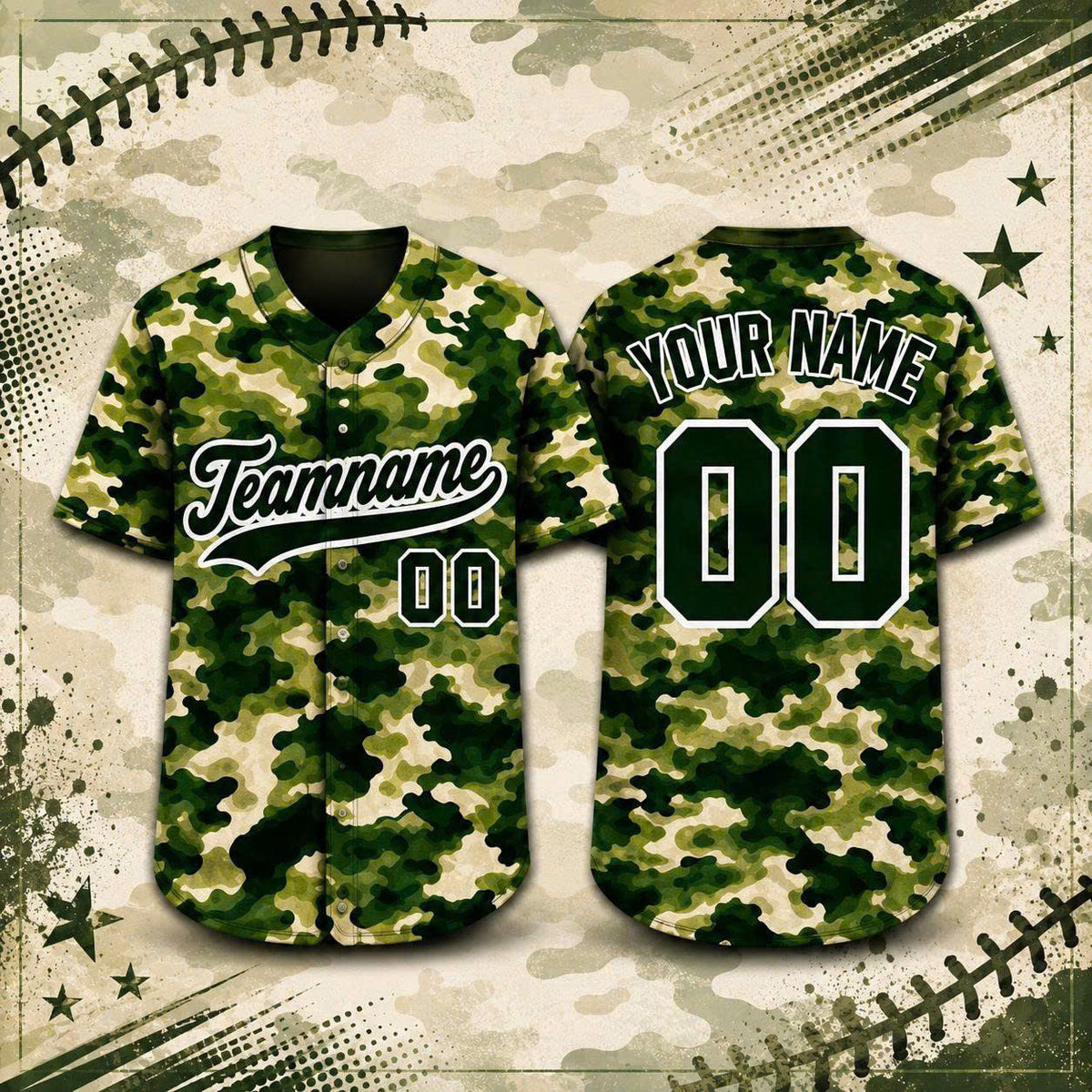 Custom Camo Baseball Jersey, Personalized Name & Number, Camouflage Team Sports Shirt