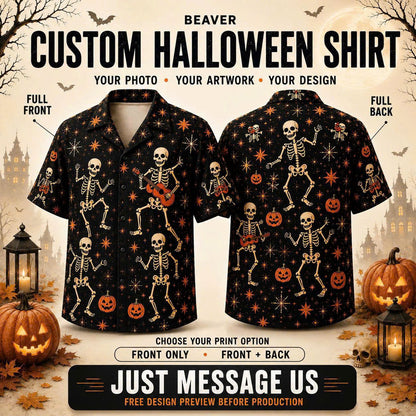 Any Design Halloween Button Up Shirt, Personalized Photo Artwork, Unique Unisex Gift