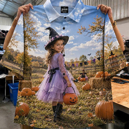 Any Design Halloween Button Up Shirt, Personalized Photo Artwork, Unique Unisex Gift