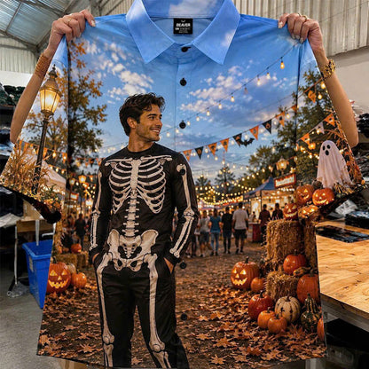 Any Design Halloween Button Up Shirt, Personalized Photo Artwork, Unique Unisex Gift