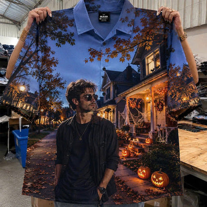 Any Design Halloween Button Up Shirt, Personalized Photo Artwork, Unique Unisex Gift