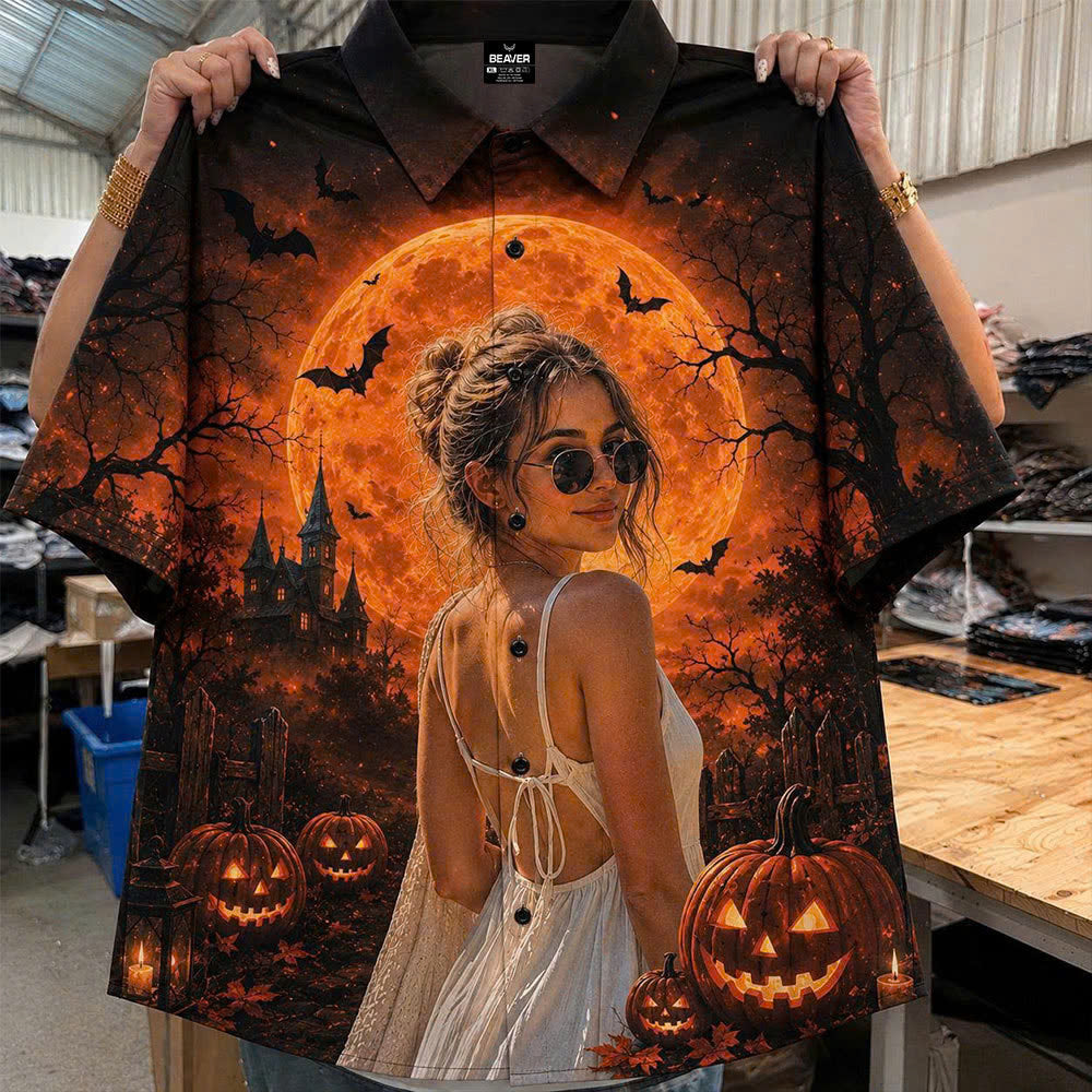 Any Design Halloween Button Up Shirt, Personalized Photo Artwork, Unique Unisex Gift
